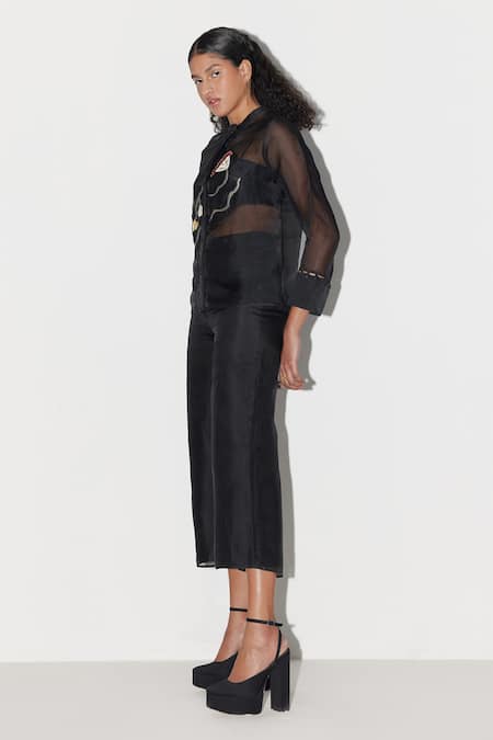 Buy Febo6 Black Silk Organza Embroidery Collared Bloom Top And Pant Set Online at Aza Fashions Buy_Febo6_Black Silk Organza Embroidery Collared Bloom Top And Pant Set _Online_at_Aza_Fashions