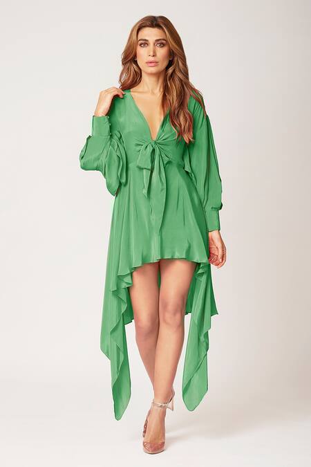 Back tie-up panelled maxi dress- Pistachio green