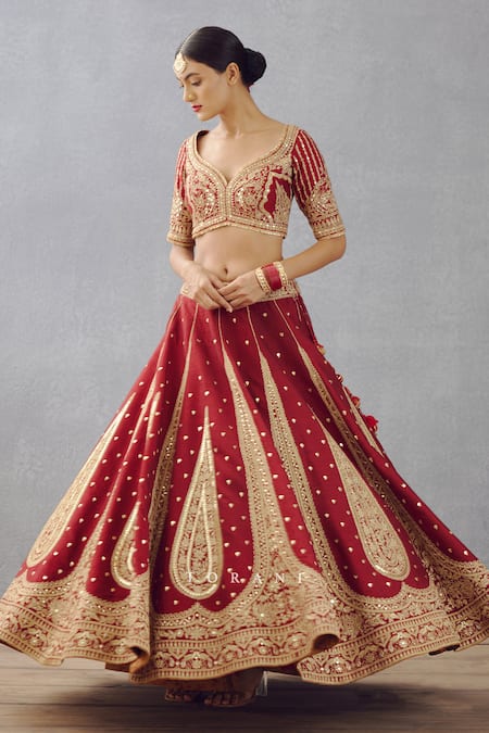 Torani_Red Dupatta Butterfly Net, Lehenga And Blouse Raw Sindoori Suhani Bridal Set _Online_at_Aza_Fashions