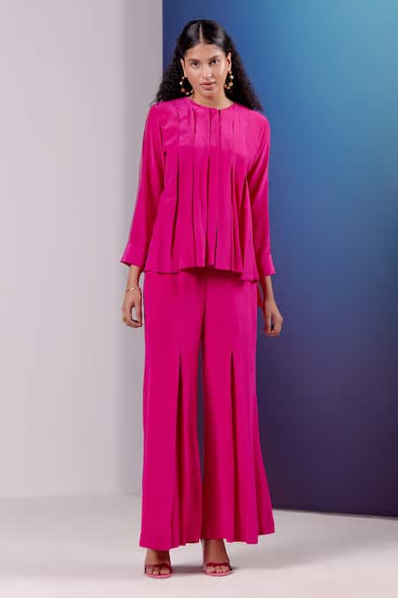 Febo6 Pink Silk Front Pleated Pant Online at Aza Fashions Febo6_Pink Silk Front Pleated Pant _Online_at_Aza_Fashions