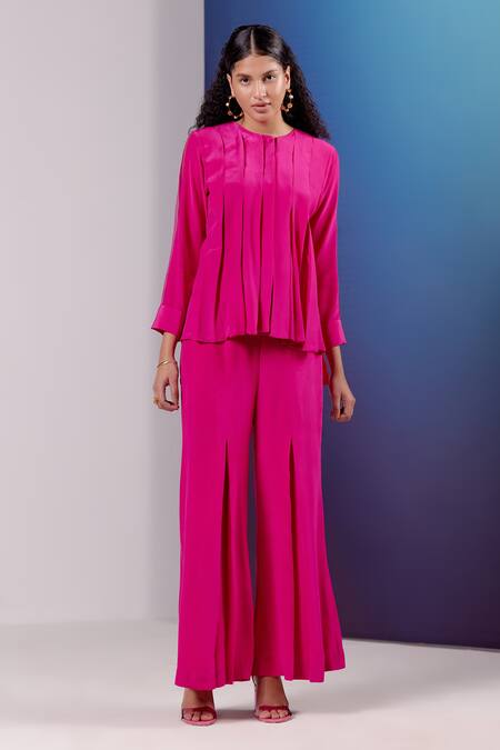 Febo6 Pink Silk Round Neck Co-ord Set Online at Aza Fashions Febo6_Pink Silk Round Neck Co-ord Set _Online_at_Aza_Fashions