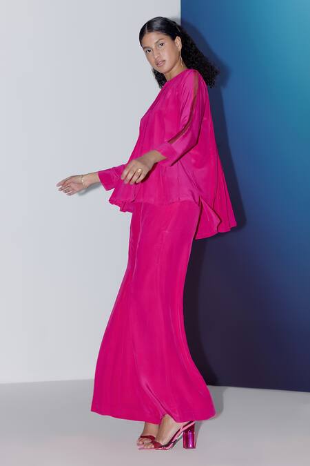 Febo6 Pink Silk Round Neck Co-ord Set at Aza Fashions Febo6_Pink Silk Round Neck Co-ord Set _at_Aza_Fashions