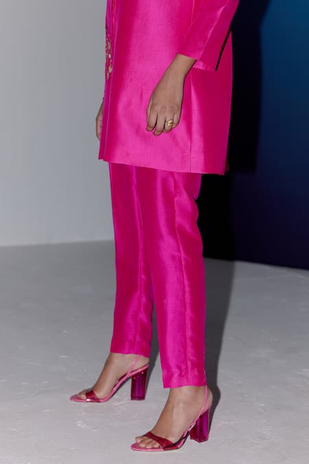 Shop_FEBO6_Pink Silk Plain Grapevine Trouser  _Online_at_Aza_Fashions