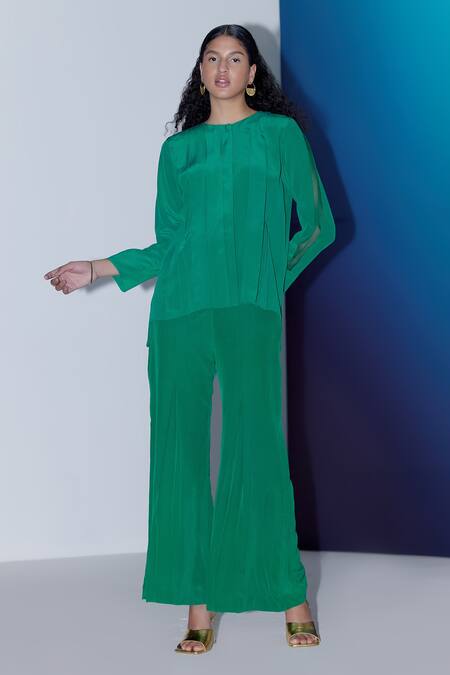 Buy Febo6 Green Silk Wide Legged Pant Online at Aza Fashions Buy_Febo6_Green Silk Wide Legged Pant _Online_at_Aza_Fashions