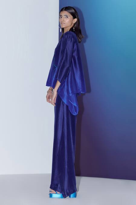 Buy Febo6 Blue Silk Embroidery Round Neck Ombre Thread Top Online at Aza Fashions Buy_Febo6_Blue Silk Embroidery Round Neck Ombre Thread Top _Online_at_Aza_Fashions
