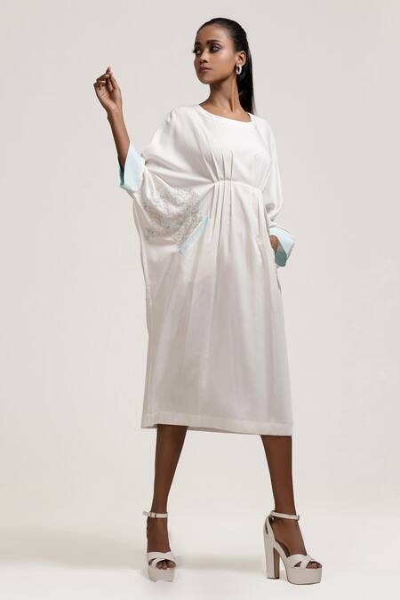 Jyoti Sachdev Iyer White Bamboo Round Draped Midi Dress Online at Aza Fashions Jyoti Sachdev Iyer_White Bamboo Round Draped Midi Dress _Online_at_Aza_Fashions