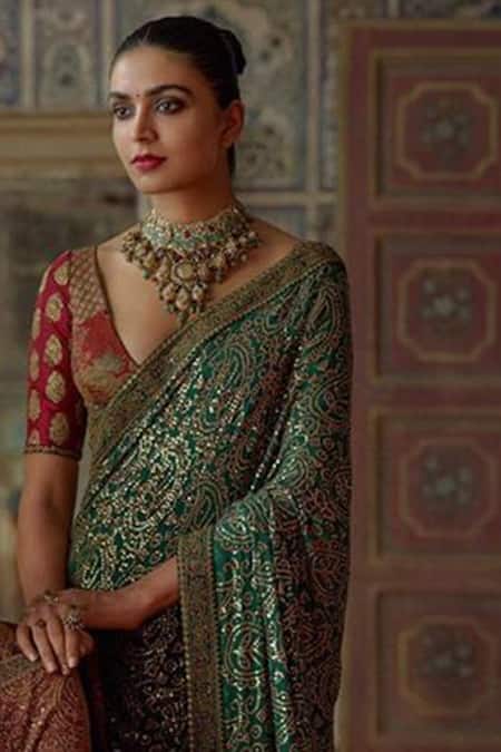 Sabyasachi Embroidered Saree With Unstitched Blouse Fabric Online at Aza Fashions Sabyasachi_Embroidered Saree With Unstitched Blouse Fabric_Online_at_Aza_Fashions