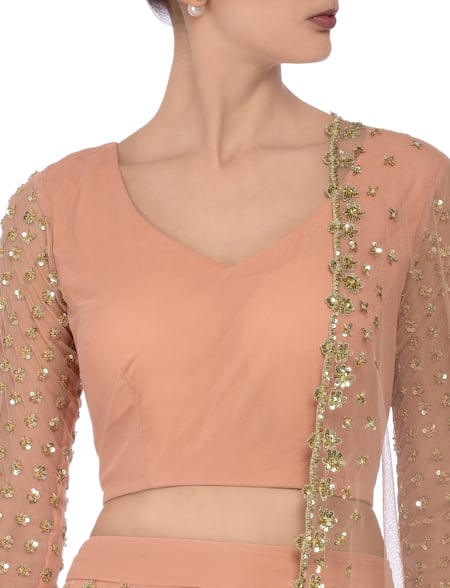 Buy_Astha Narang_Pink Net Sequin V Neck Embellished Lehenga Set_Online_at_Aza_Fashions
