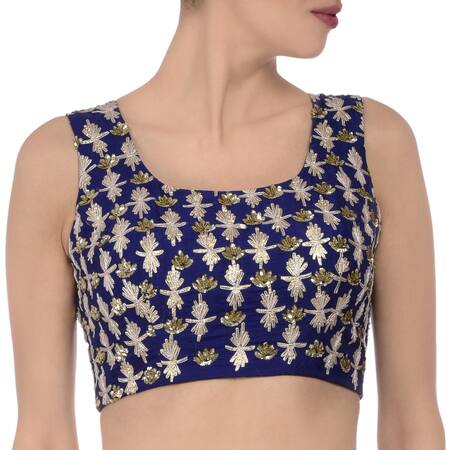 Buy_Astha Narang_Blue Silk Floral Scoop Neck Embroidered Lehenga Set _Online_at_Aza_Fashions