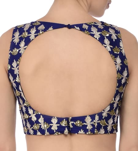 Shop_Astha Narang_Blue Silk Floral Scoop Neck Embroidered Lehenga Set _Online_at_Aza_Fashions
