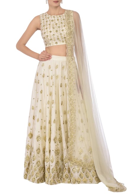 Astha Narang White Silk Round Lehenga Set  