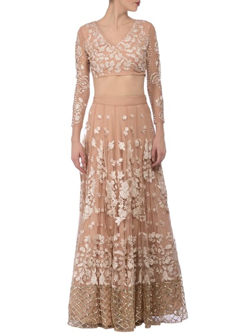 Astha Narang_Beige Embroidered Lehenga Set_Online_at_Aza_Fashions