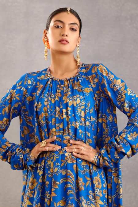 Shop_Torani_Blue Silk Round Neck Rang Shyam Amrut Maxi Dress _Online_at_Aza_Fashions