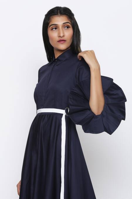 Buy_Escape By Aishwarya_Blue Cotton Satin Collared Jumpsuit _Online_at_Aza_Fashions