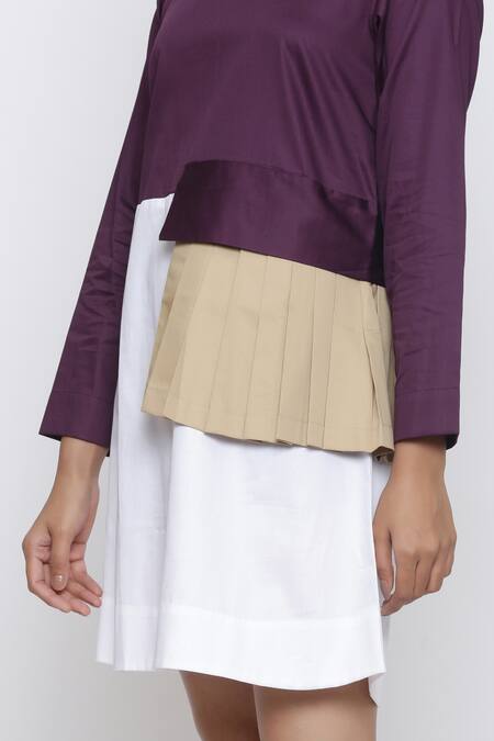 Shop Escape By Aishwarya Purple Cotton Satin Round Neck Colorblock Dress Online at Aza Fashions Shop_Escape By Aishwarya_Purple Cotton Satin Round Neck Colorblock Dress _Online_at_Aza_Fashions