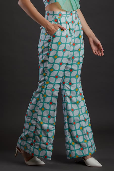 Shop_Fuga_Green Cotton Bandeau Neck Twisted Tube Top And Bell Bottom Set_Online_at_Aza_Fashions