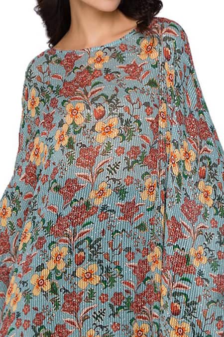 Shop_Soup By Sougat Paul_Green Twill, Sequin Fabric Round Printed Kaftan Tunic And Pant Set _Online_at_Aza_Fashions