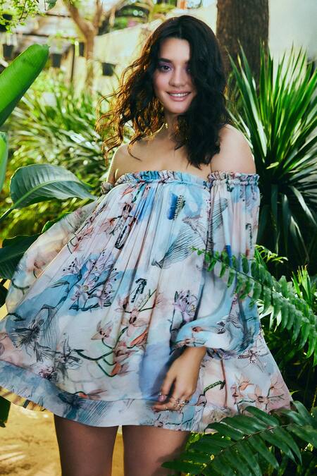 Buy_Ankita Dharman_Multi Color Georgette One Shoulder Floral Print Dress _Online_at_Aza_Fashions