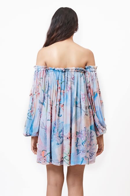 Shop_Ankita Dharman_Multi Color Georgette One Shoulder Floral Print Dress _at_Aza_Fashions