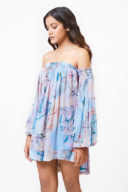 Shop_Ankita Dharman_Multi Color Georgette One Shoulder Floral Print Dress _Online_at_Aza_Fashions