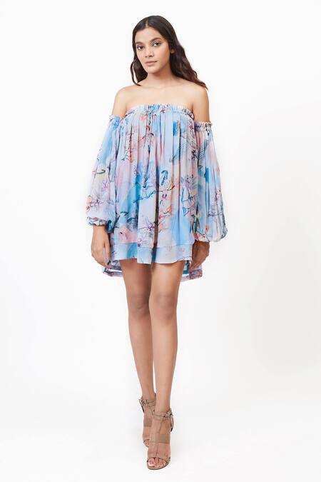 Ankita Dharman_Multi Color Georgette One Shoulder Floral Print Dress _at_Aza_Fashions