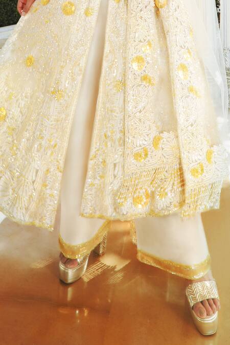 Manish Malhotra_Yellow Net Embroidered Anarkali Set_Online_at_Aza_Fashions