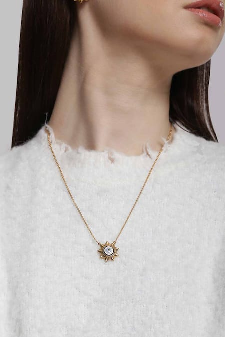 Outhouse_Gold Plated Eye Promise Pendant Necklace _Online_at_Aza_Fashions