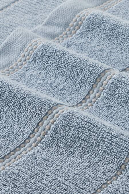 Houmn_Blue 100% Cotton Weaves Geometric Symmetry Towel Set_Online_at_Aza_Fashions