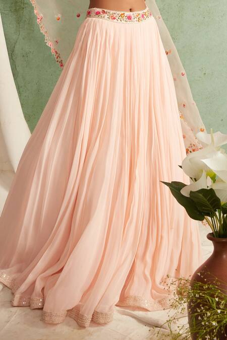 Shop Priyanka Jain Pink Lehenga Georgette Dupatta Organza Chanderi Sweetheart Neck Pleated Set Online at Aza Fashions Shop_Priyanka Jain_Pink Lehenga Georgette Dupatta Organza Chanderi Sweetheart Neck Pleated Set _Online_at_Aza_Fashions