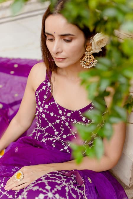 Shop Gulabo Jaipur Purple Dupatta Organza, Kurta And Sharara Georgette Bahaar Embroidered Set Online at Aza Fashions Shop_Gulabo Jaipur_Purple Dupatta Organza, Kurta And Sharara Georgette Bahaar Embroidered Set _Online_at_Aza_Fashions