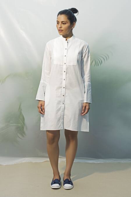 Chillosophy White Cotton Poplin Round Shirt Dress Online at Aza Fashions Chillosophy_White Cotton Poplin Round Shirt Dress _Online_at_Aza_Fashions