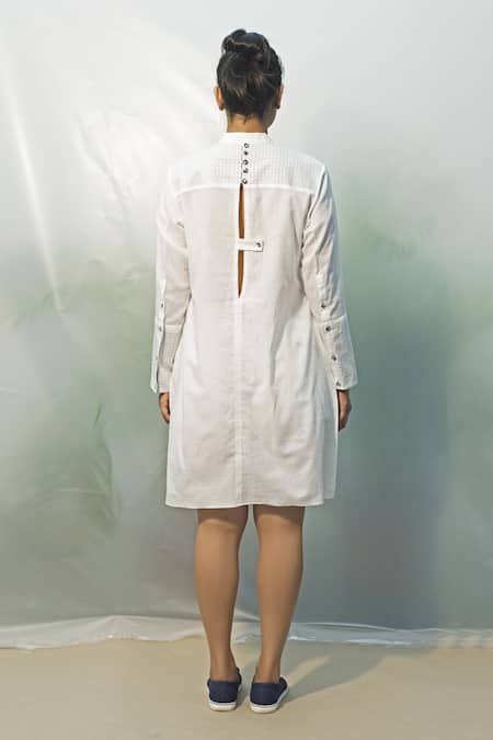 Shop Chillosophy White Cotton Poplin Round Shirt Dress at Aza Fashions Shop_Chillosophy_White Cotton Poplin Round Shirt Dress _at_Aza_Fashions