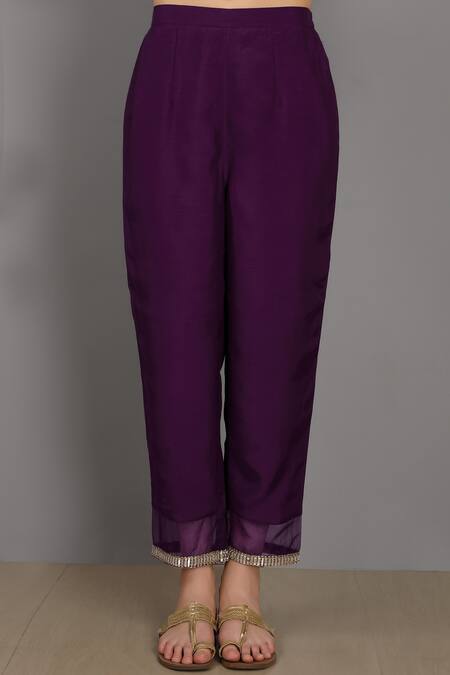 Asaga_Purple Cotton Pant Mul Cotton Dupatta Organza, Kurta Chanderi Silk Set _at_Aza_Fashions