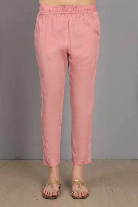 Shop_Asaga_Pink Anarkali Chanderi Silk, Cotton Pant Mul Cotton Dupatta Organza Set _Online_at_Aza_Fashions