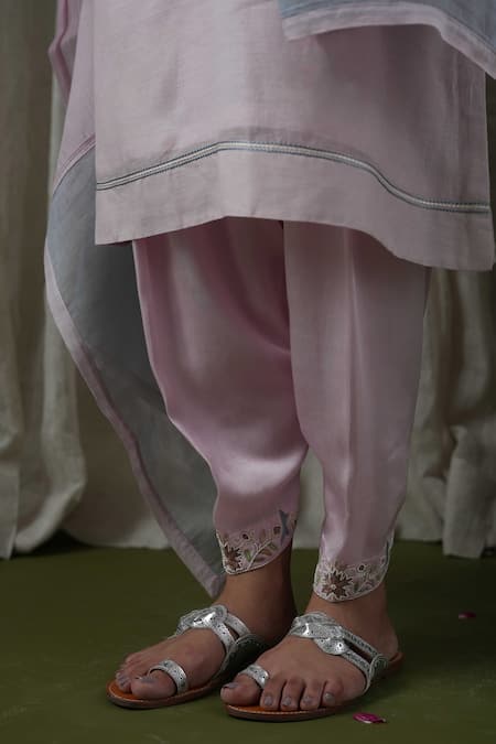 Kanika Sharma Pink Chanderi Silk, Modal, Muslin Pearls, Embroidery Kurta Peshwa Salwar Set at Aza Fashions Kanika Sharma_Pink Chanderi Silk, Modal, Muslin Pearls, Embroidery Kurta Peshwa Salwar Set _at_Aza_Fashions