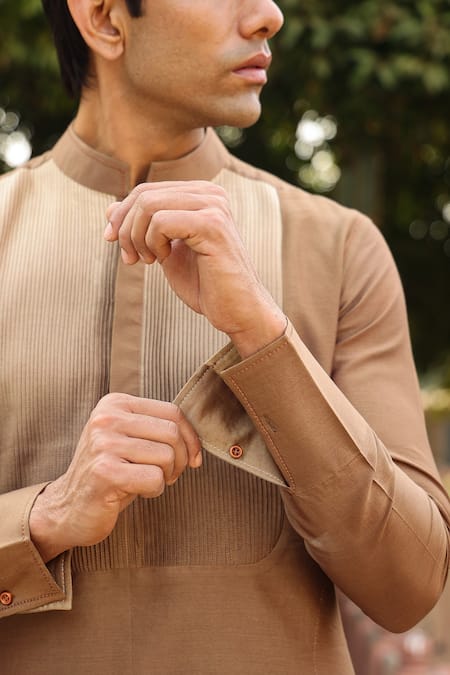 Shop_Raw & Rustic By Niti Bothra_Brown Chanderi Silk Embroidery Banarasi Short Kurta _Online_at_Aza_Fashions