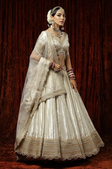Shikhar Sharma_Silver Lehenga Cotton Simmer Chanderi Chhadee Embellished Bridal Set _at_Aza_Fashions