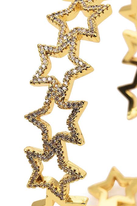 The Jewel Factor_Gold Plated Stone Star Shape Embellished Bangle_at_Aza_Fashions