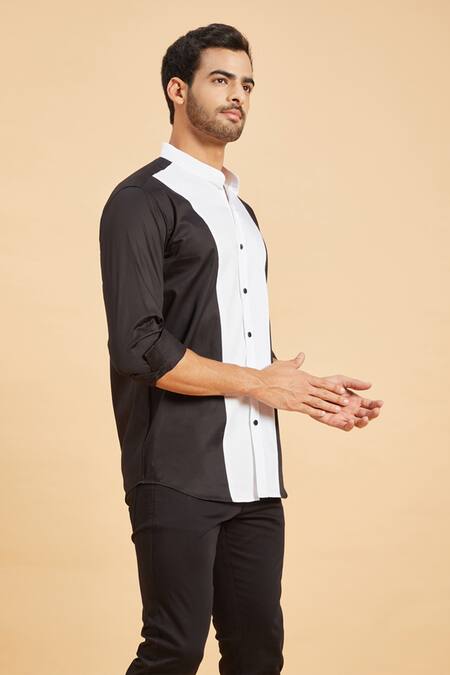 Shop Hilo Design White Giza Cotton Color Block Shirt Online at Aza Fashions Shop_Hilo Design_White Giza Cotton Color Block Shirt _Online_at_Aza_Fashions