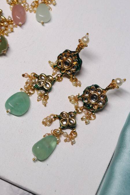 Buy Ishhaara Multi Color Embroidery Stone Embellished Necklace Set Buy_Ishhaara_Multi Color Embroidery Stone Embellished Necklace Set