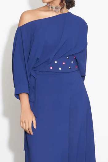 Shop_Style Junkiie_Blue Modal Asymmetric Off-shoulder Jumpsuit _Online_at_Aza_Fashions