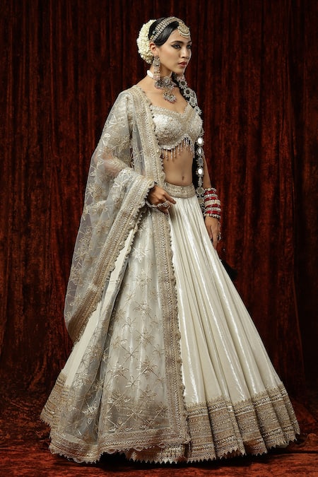 Shikhar Sharma_Silver Lehenga Cotton Simmer Chanderi Embroidered Chandni And Dori Bridal Set _at_Aza_Fashions