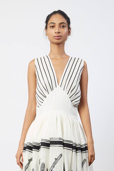 Shop_Mohammed Mazhar_White Cotton Embroidered Layered Dress_Online_at_Aza_Fashions