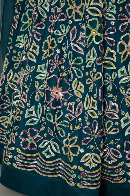 Buy_I Am Design_Blue Raw , Organza Blueberry Candy Embroidered Bridal Lehenga Set 