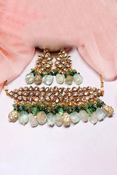 Ishhaara Gold Plated Stones Kundan Drop Choker Set Online at Aza Fashions Ishhaara_Gold Plated Stones Kundan Drop Choker Set _Online_at_Aza_Fashions