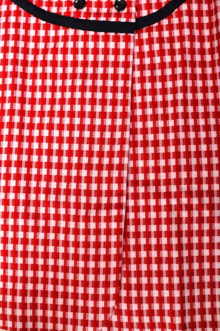 Pankhuri By Priyanka_Red Flannel Checkered Pattern Blazer With Hat _at_Aza_Fashions