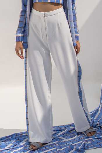 Kritika Madan Label_Blue Royal Georgette Printed Checkered  Collar Pant Set_at_Aza_Fashions