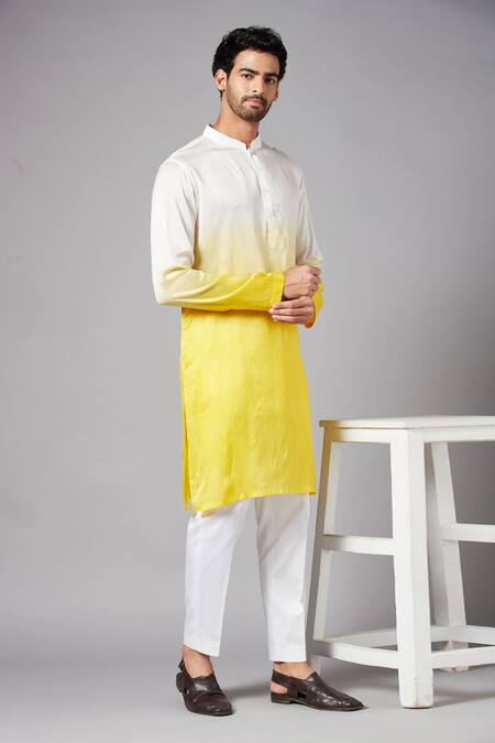 Shop_Hilo Design_White Cotton, Lycra Whill Ombre Kurta Set _Online_at_Aza_Fashions
