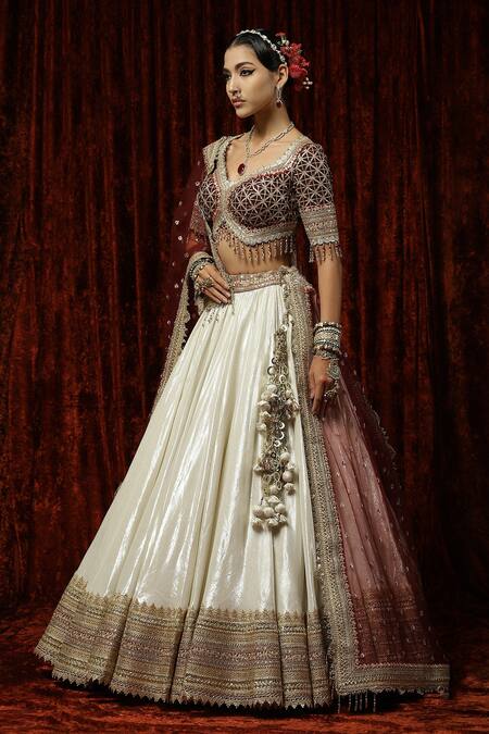 Shikhar Sharma_Silver Lehenga Cotton Simmer Chanderi Embroidered Chandni Raat Bridal Set _at_Aza_Fashions
