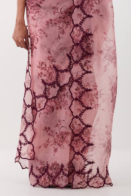 Amisha Kothari_Pink Organza, Diamonds Guldasta Floral Print Saree_at_Aza_Fashions